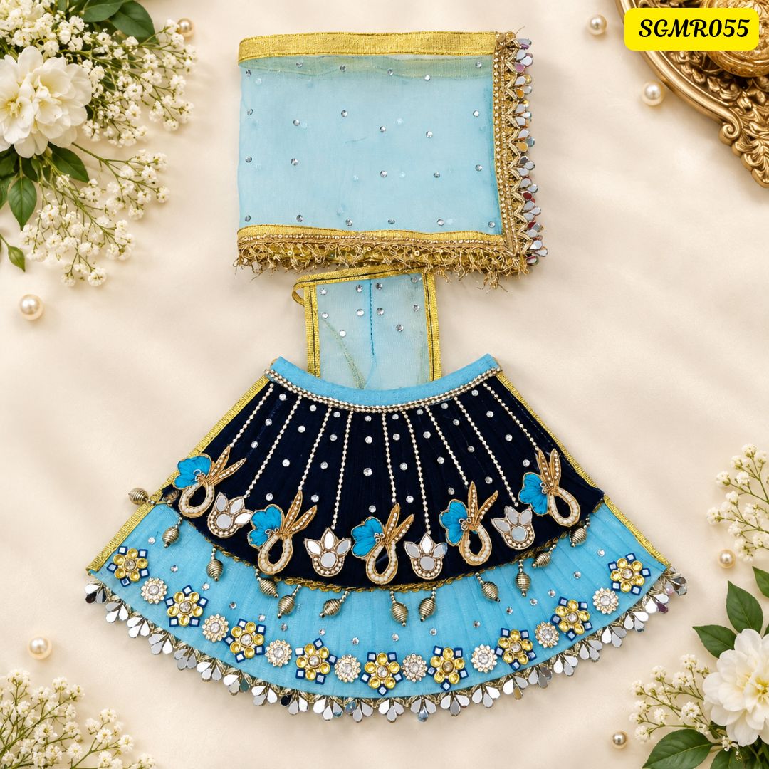 Sky Blue and Black Designer Mata Rani Poshak || SGMR055