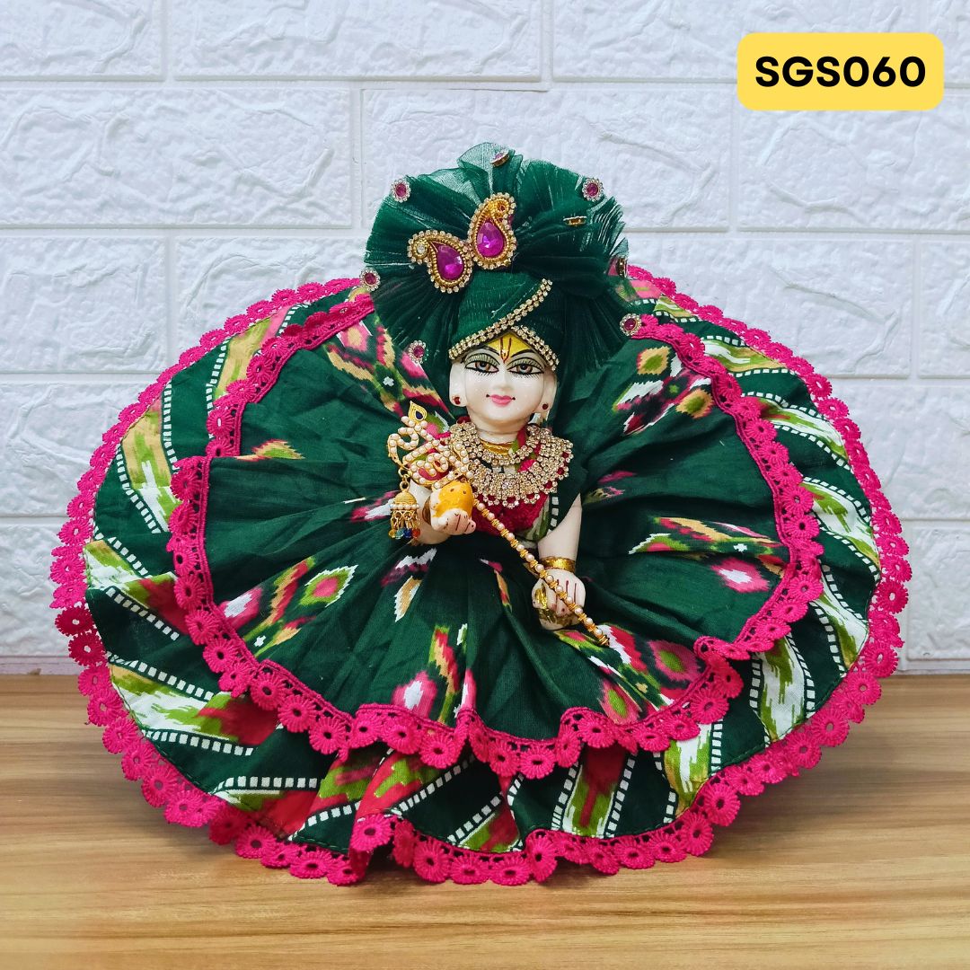 Laddu Gopal Green Cotton Poshak with Pagdi | SGS060