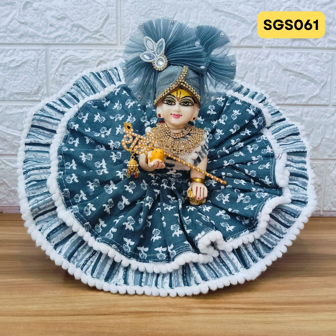 Laddu Gopal Gray Cotton Poshak with Pagdi | SGS061