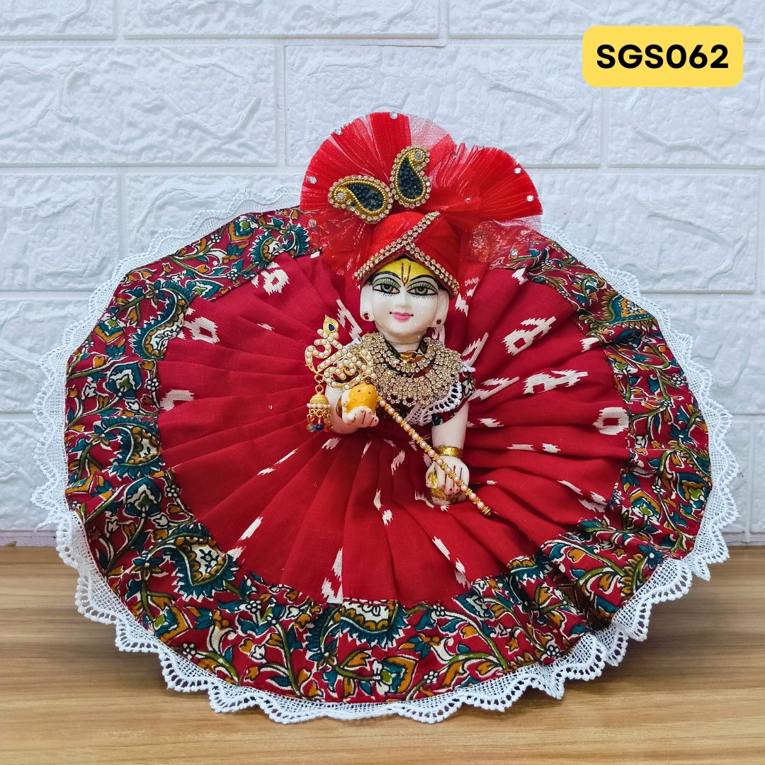 Laddu Gopal Red Cotton Poshak with Pagdi| SGS062