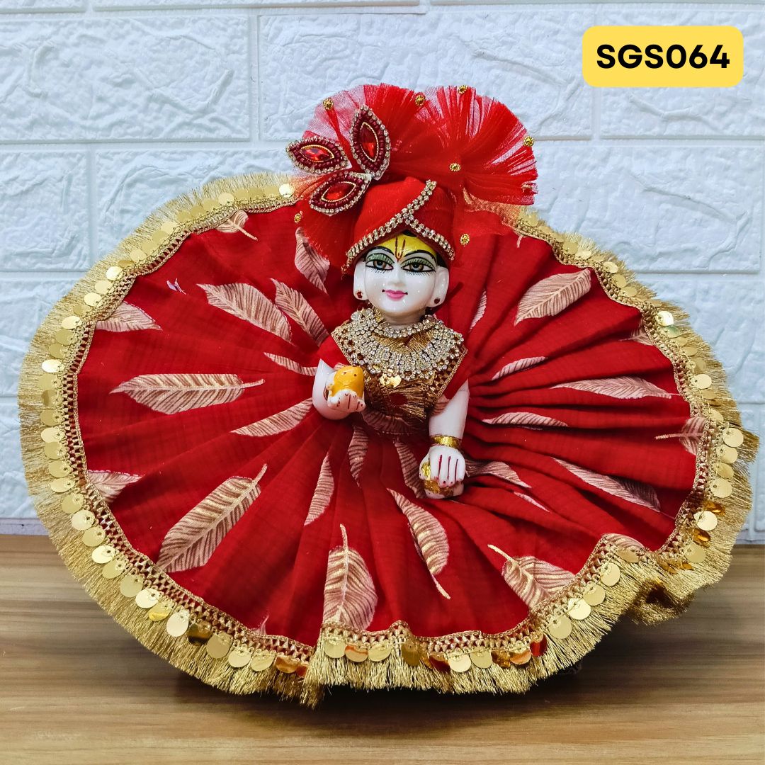 Laddu Gopal Red Cotton Poshak with Pagdi | SGS064