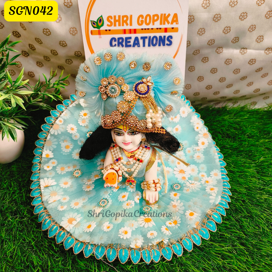 Sky Blue Floral Laddu Gopal Dress | SGN042