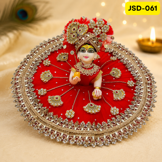 Royal Red Stone Work Laddu Gopal Ji Poshak with Matching Pagdi | JSD061