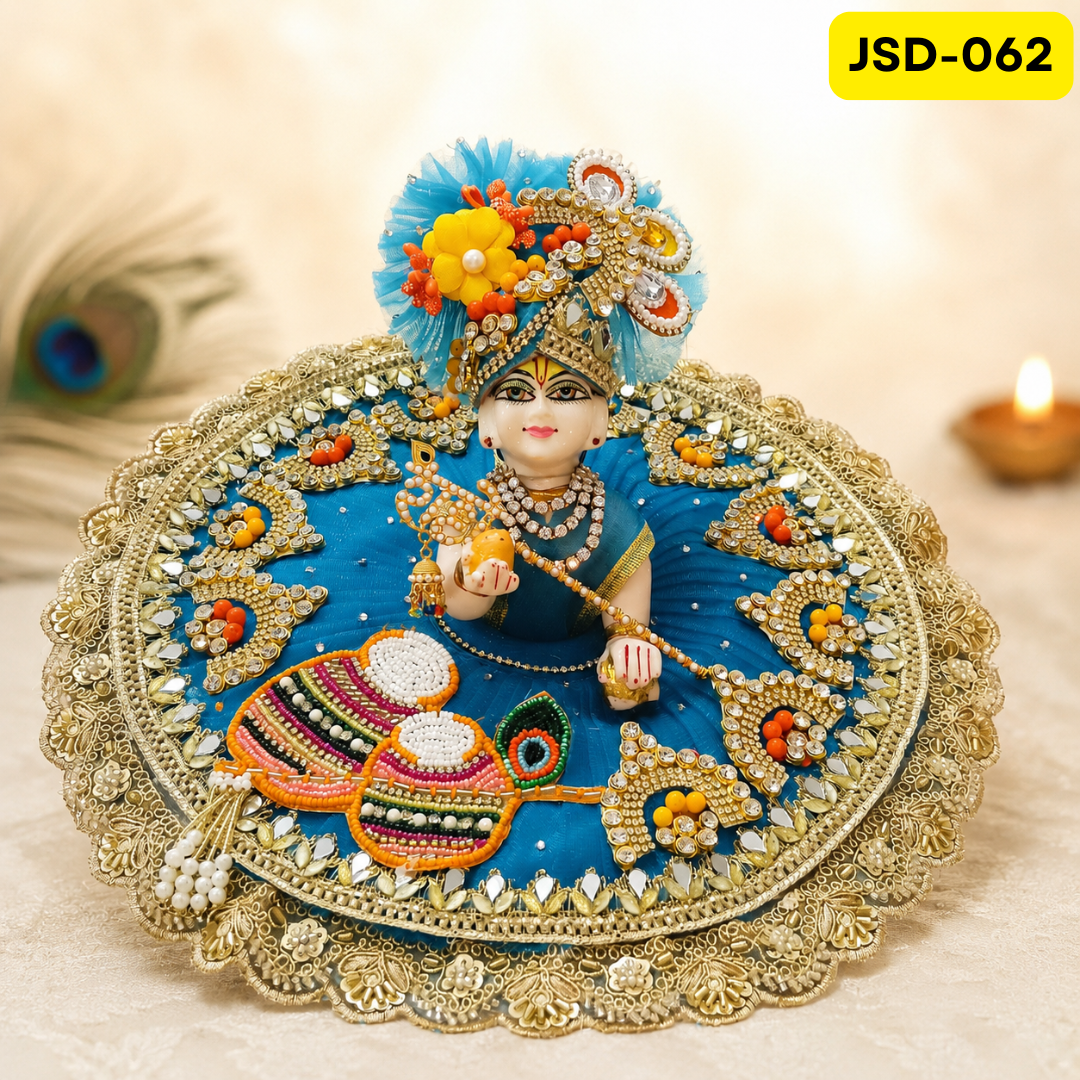 Blue Designer Laddu Gopal Ji Poshak with Matching Pagdi | JSD062