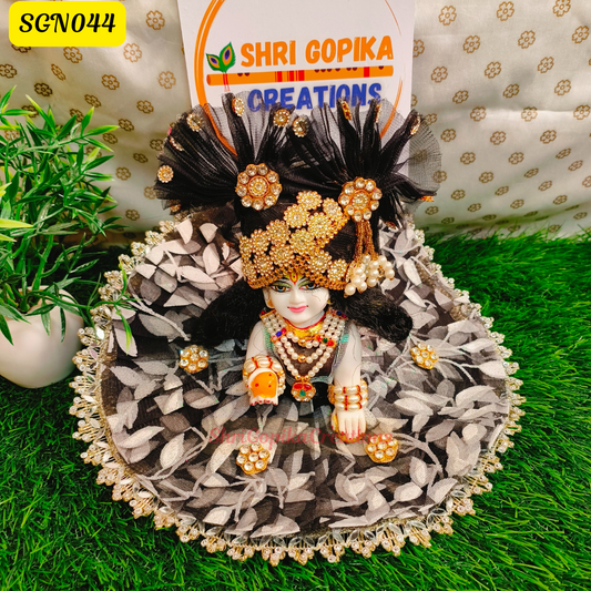 Black and Gold Laddu Gopal Dress with Matching Pagdi | SGN044