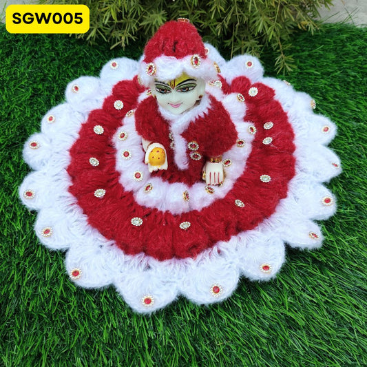 Red and White Woolen Striped Laddu Gopal Dress | SGW005