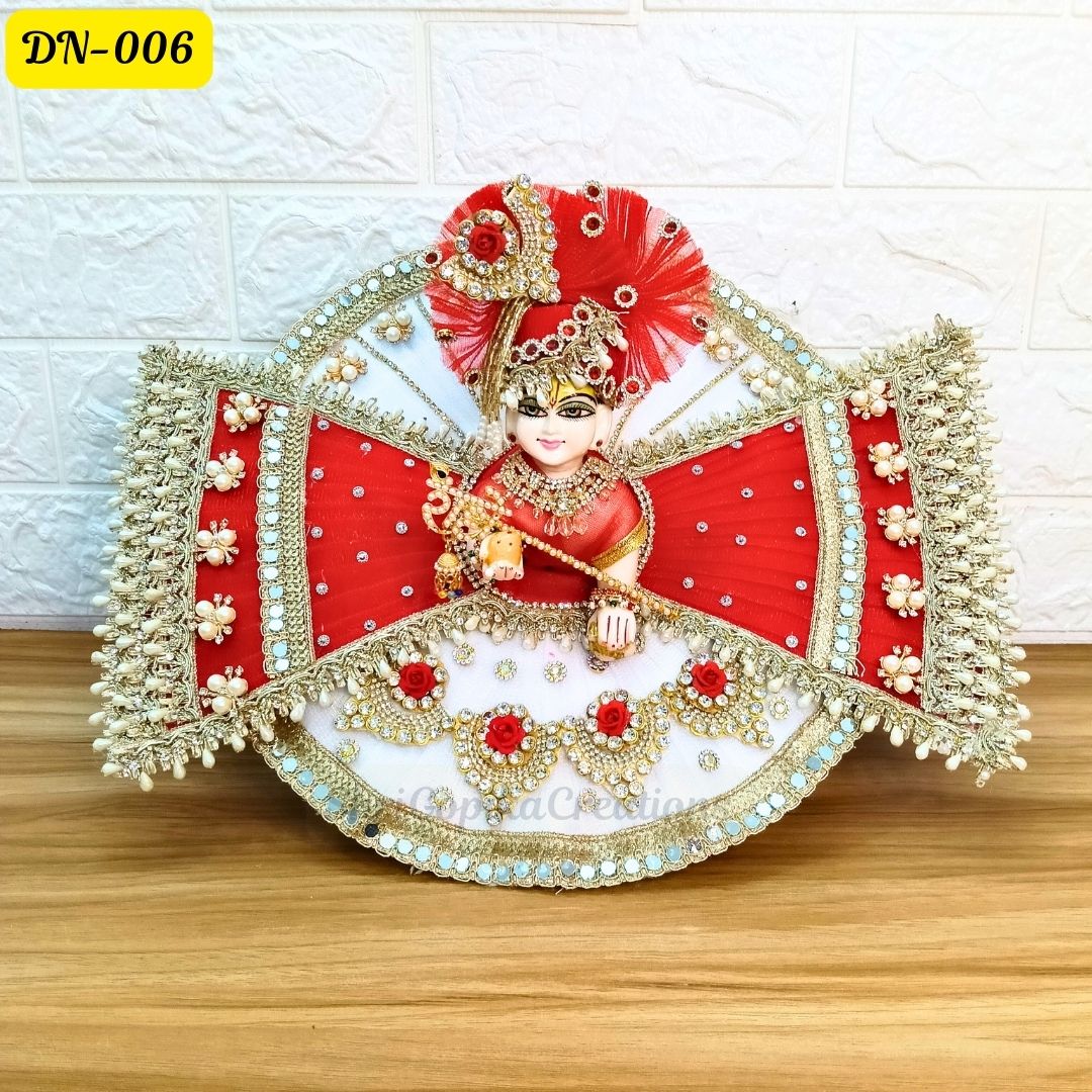 White and Red Designer Laddu Gopal Poshak With Matching Pagdi | DN-006