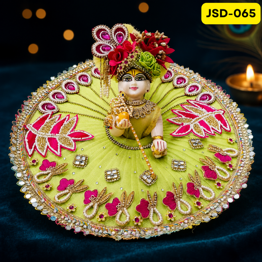 Lime Green Pink Floral Laddu Gopal Ji Poshak with Matching Pagdi | JSD065