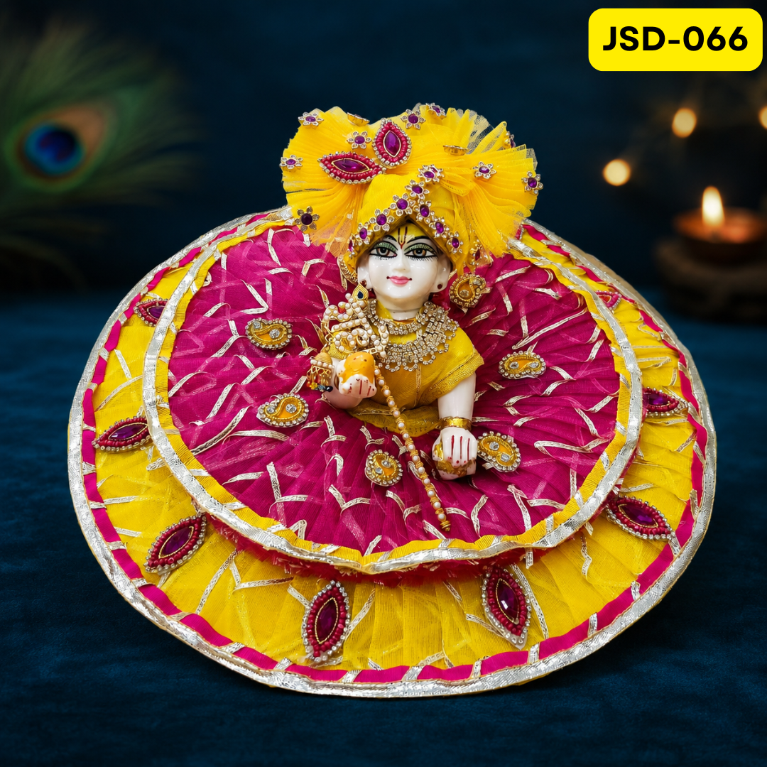 Yellow Pink Designer Laddu Gopal Ji Poshak with Matching Pagdi | JSD066