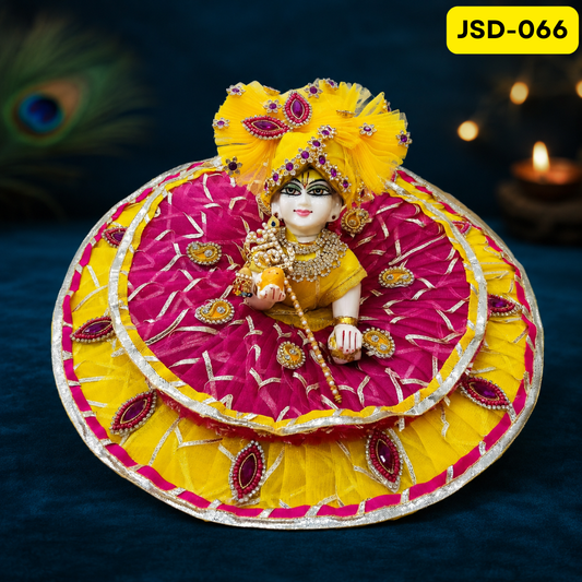 Yellow Pink Designer Laddu Gopal Ji Poshak with Matching Pagdi | JSD066