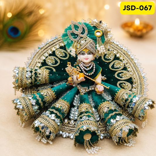Dark Green Velvet Style Laddu Gopal Ji Poshak with Matching Pagdi | JSD067