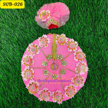 Pink Floral Laddu Gopal Dress with Crown | SGB026