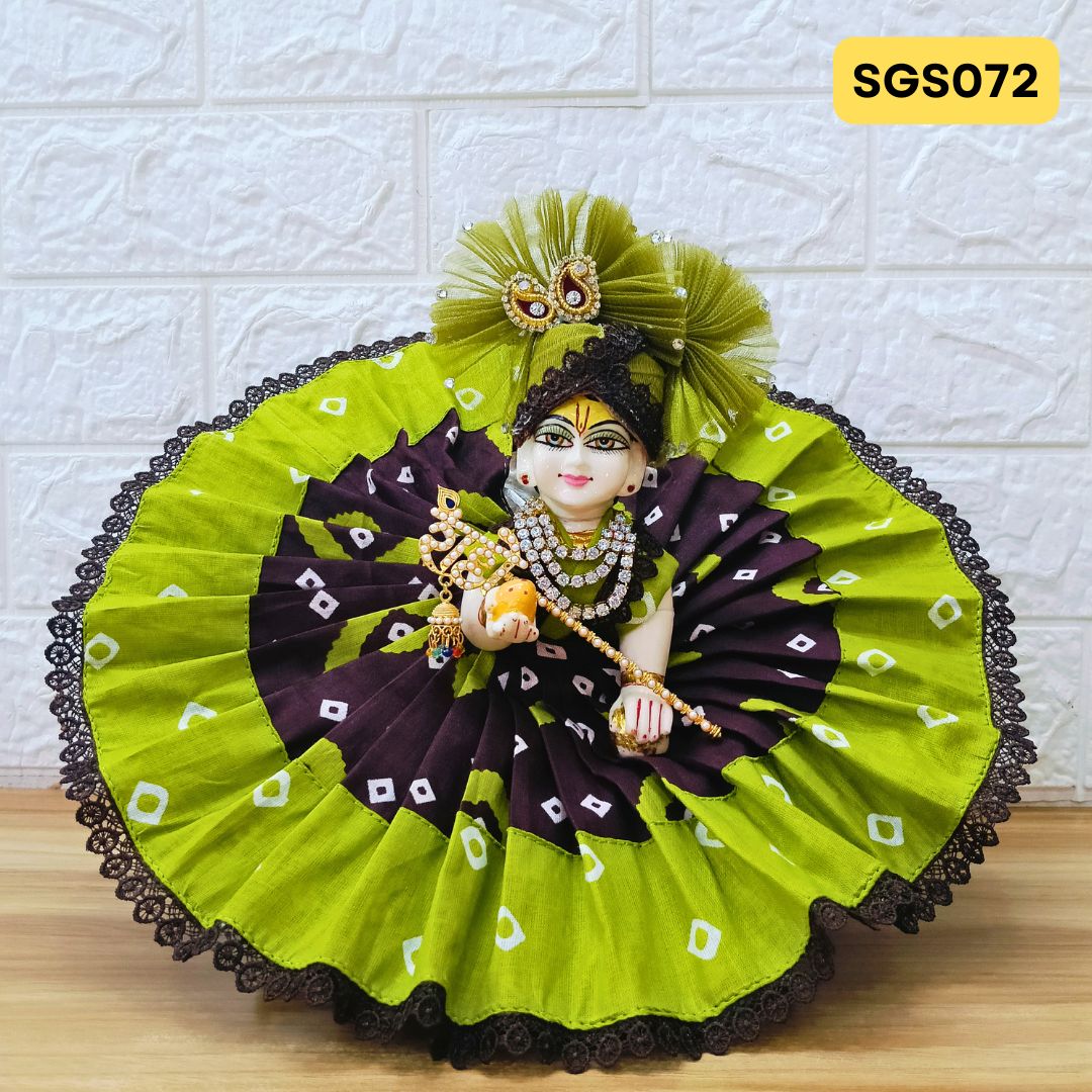Laddu Gopal Green Brown Cotton Poshak with Pagdi | SGS072
