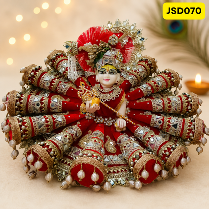 Royal Red Heavy Gota Work Laddu Gopal Ji Poshak with Matching Pagdi | JSD070