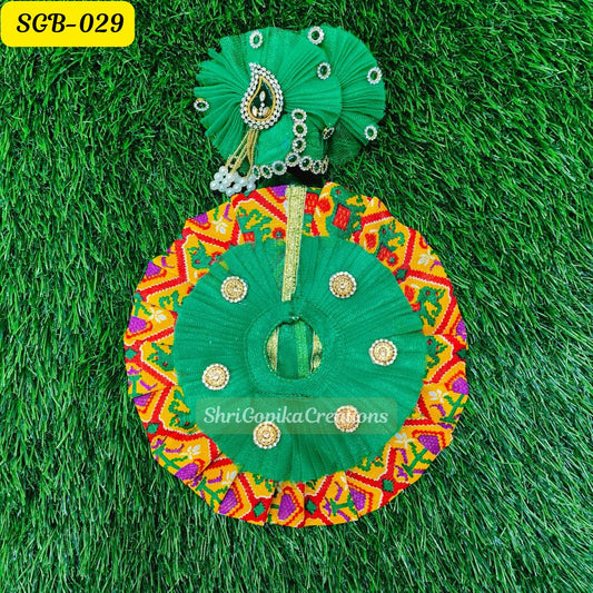 Vibrant Green and Multicolor Laddu Gopal Dress with Beaded Crown | SGB029