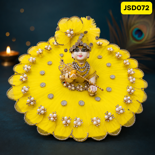 Yellow Pearl Flower Laddu Gopal Ji Poshak with Matching Pagdi | JSD072