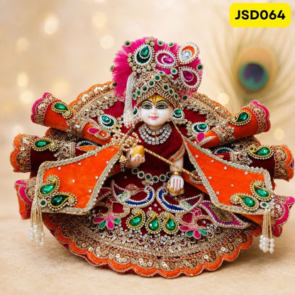 Maroon Orange Heavy Work Laddu Gopal Ji Poshak with Matching Pagdi | JSD064