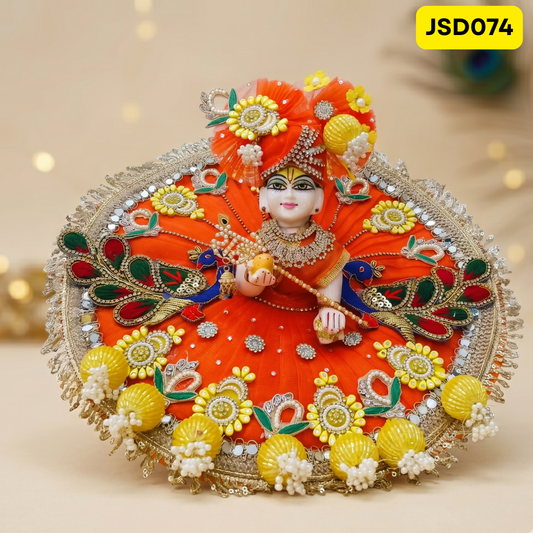 Orange Peacock Work Laddu Gopal Ji Poshak with Matching Pagdi | JSD074