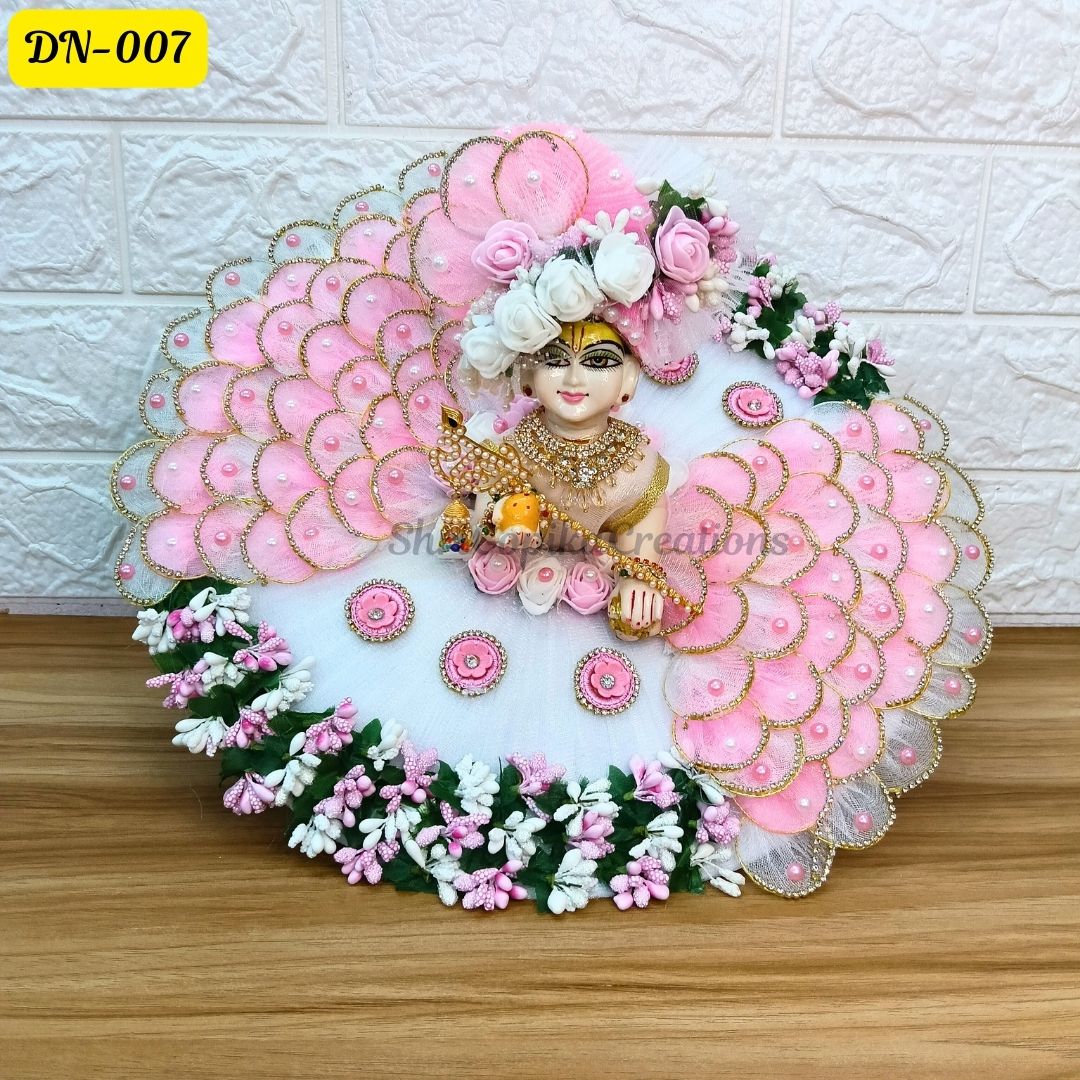 White and Pink Designer Laddu Gopal Poshak With Matching Pagdi | DN-007