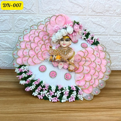 White and Pink Designer Laddu Gopal Poshak With Matching Pagdi | DN-007