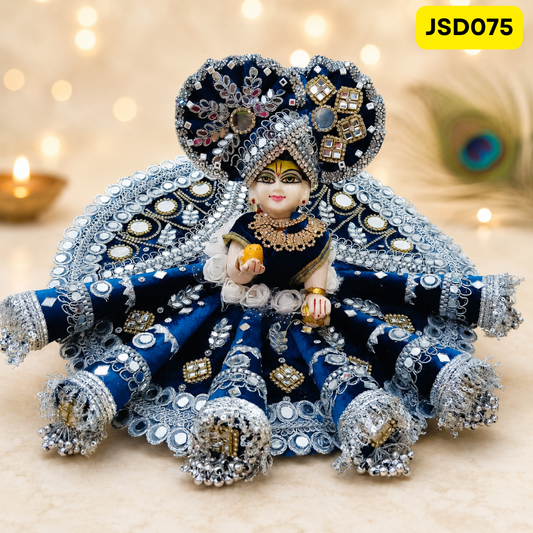 Navy Blue Mirror Work Laddu Gopal Ji Poshak with Matching Pagdi | JSD075