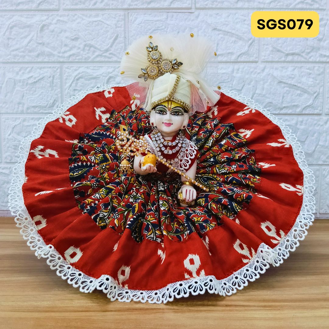 Laddu Gopal Red Cotton Poshak with Pagdi | SGS079