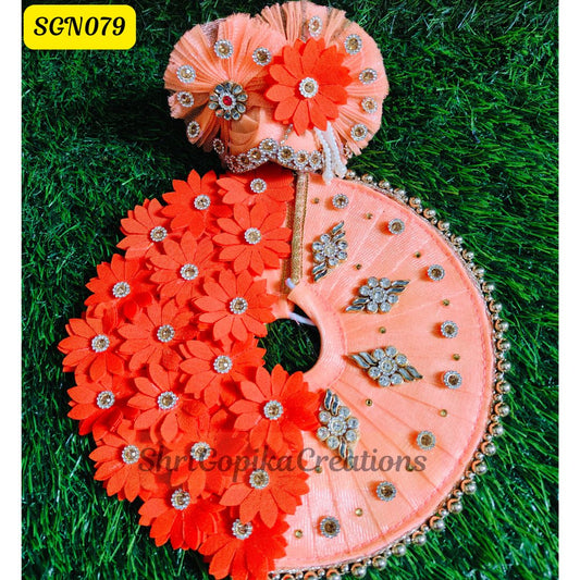 Peach and Orange Laddu Gopal Dress with Floral  and Matching Pagdi | SGN079