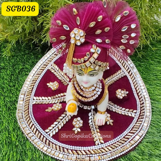 Majestic Maroon Laddu Gopal Dress with Golden Embellishments | SGB036