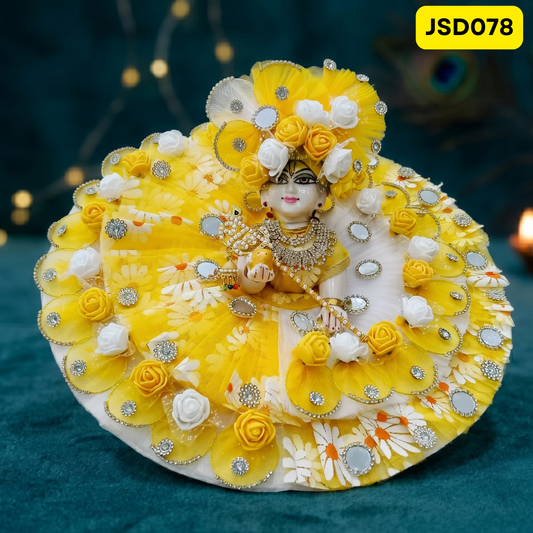 Yellow White Floral Laddu Gopal Ji Poshak with Matching Pagdi | JSD078