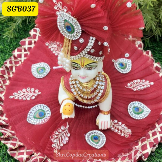 Elegant Red Laddu Gopal Dress with Peacock Accents | SGB037