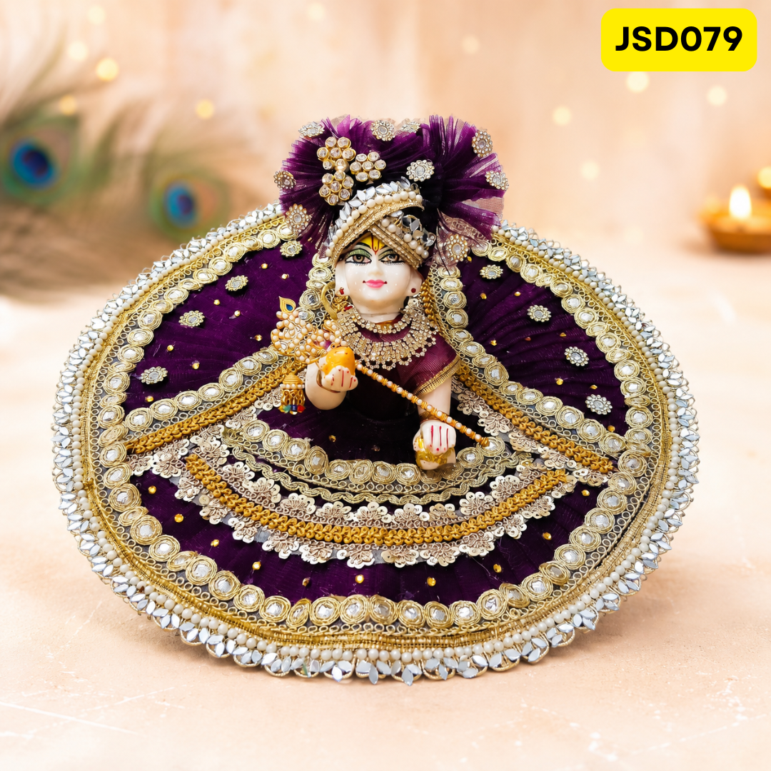 Royal Purple Mirror Work Laddu Gopal Ji Poshak with Matching Pagdi | JSD079