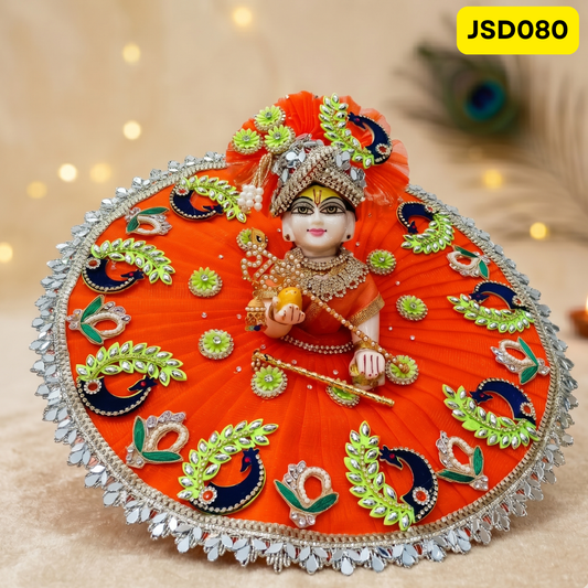Orange Peacock Motif Laddu Gopal Ji Poshak with Matching Pagdi | JSD080