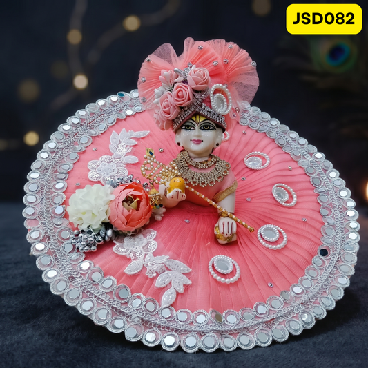 Baby Pink Mirror Lace Laddu Gopal Ji Poshak with Matching Pagdi | JSD082