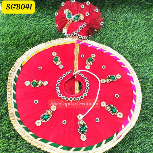 Classic Red and Green Laddu Gopal Dress with Matching Pagdi | SGB041