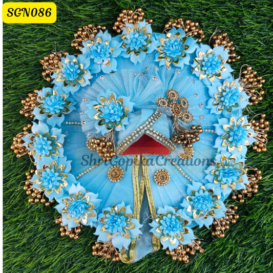 Sky Blue Floral Laddu Gopal Dress with Matching Pagdi | SGN086