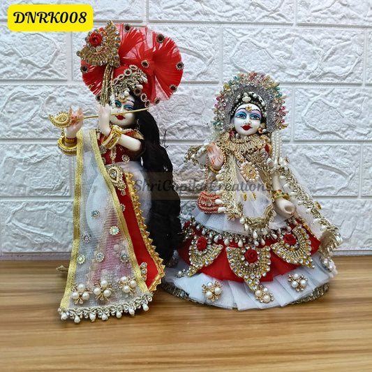 White and Red Net Radha Krishna Outfit with matching Chunni | DNRK008