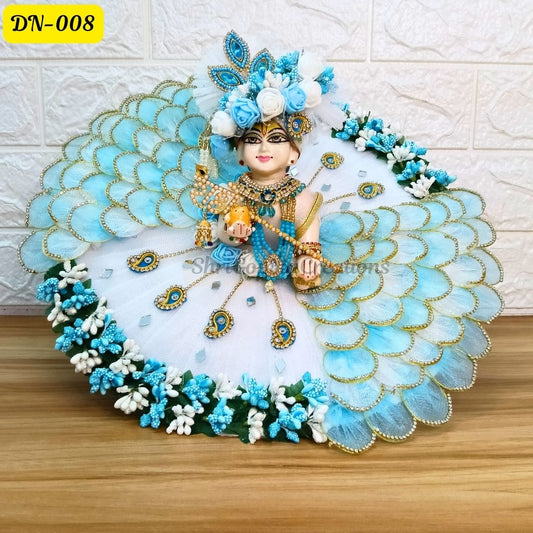 White and Sky blue Designer Laddu Gopal Poshak With Matching Pagdi | DN-008