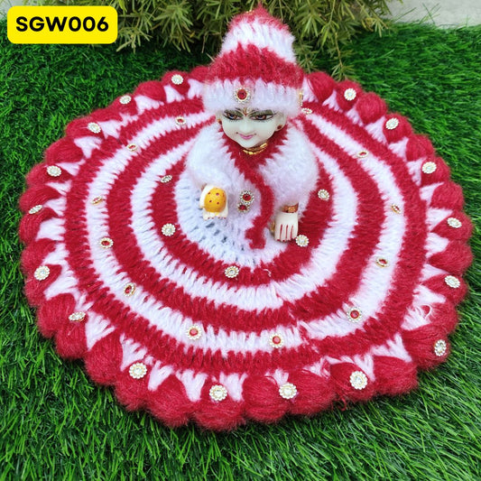 Red and White Woolen Striped Laddu Gopal Dress | SGW006