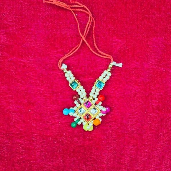 Multicolor Beaded Laddu Gopal Haar with Geometric Pendant