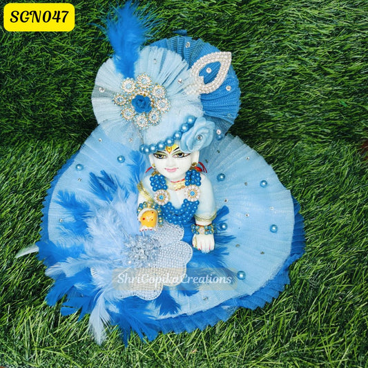 Blue Feather Laddu Gopal Dress with Stylish Pagdi | SGN047