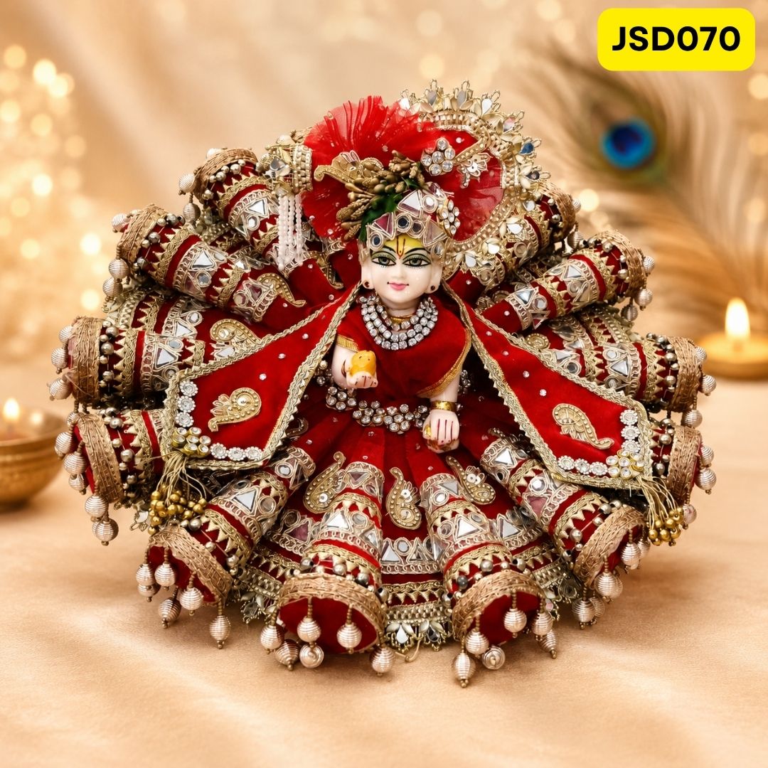 Royal Red Heavy Gota Work Laddu Gopal Ji Poshak with Matching Pagdi | JSD070