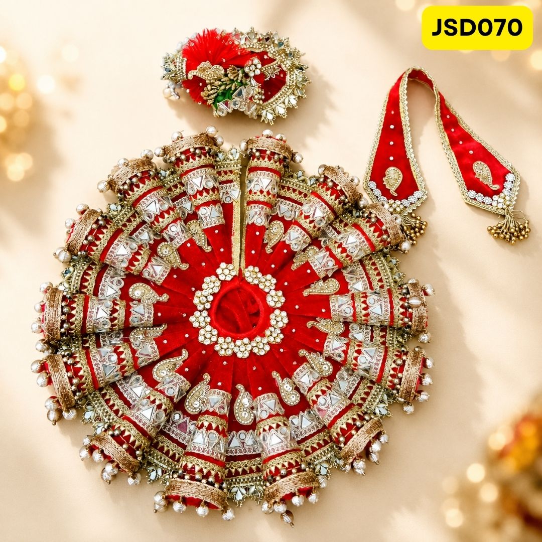 Royal Red Heavy Gota Work Laddu Gopal Ji Poshak with Matching Pagdi | JSD070
