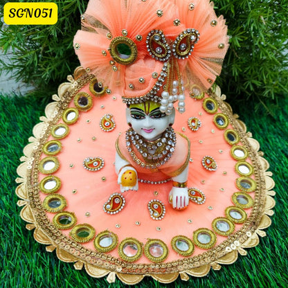 Peach Laddu Gopal Dress with Mirror Work and Matching Pagdi | SGN051