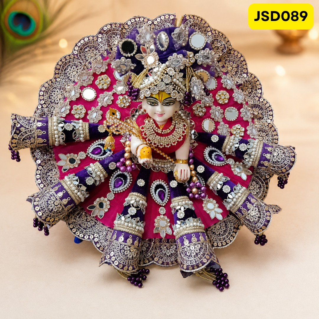 Purple Pink Cone Flare Laddu Gopal Ji Poshak with Matching Pagdi | JSD089