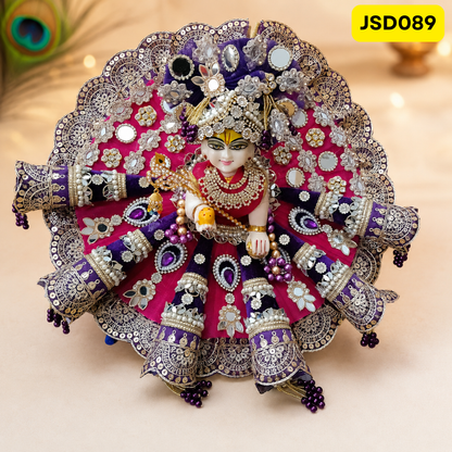 Purple Pink Cone Flare Laddu Gopal Ji Poshak with Matching Pagdi | JSD089
