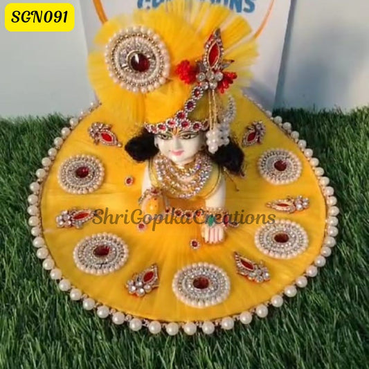 Yellow Laddu Gopal Dress with Red Stone and Matching Pagdi | SGN091