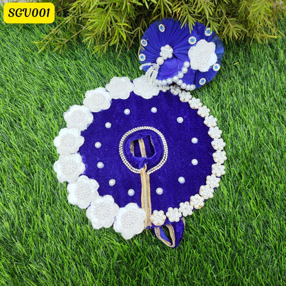 Royal Blue Velvet Laddu Gopal Outfit with White Floral Accents| SGV001