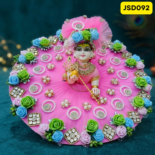 Baby Pink Floral Laddu Gopal Ji Poshak with Matching Pagdi | JSD092