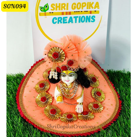Peach and Gold Laddu Gopal Dress with Matching Pagdi |SGN094