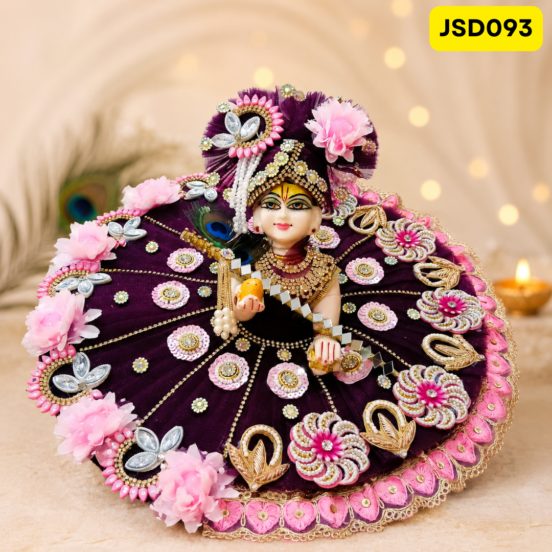 Plum Pink Floral Designer Laddu Gopal Ji Poshak with Matching Pagdi | JSD093